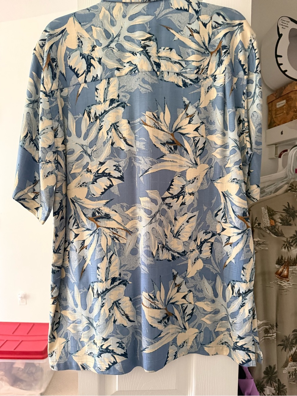 Cubavera Blue and Cream Tropical Print Camp Shirt - Picture 2 of 4